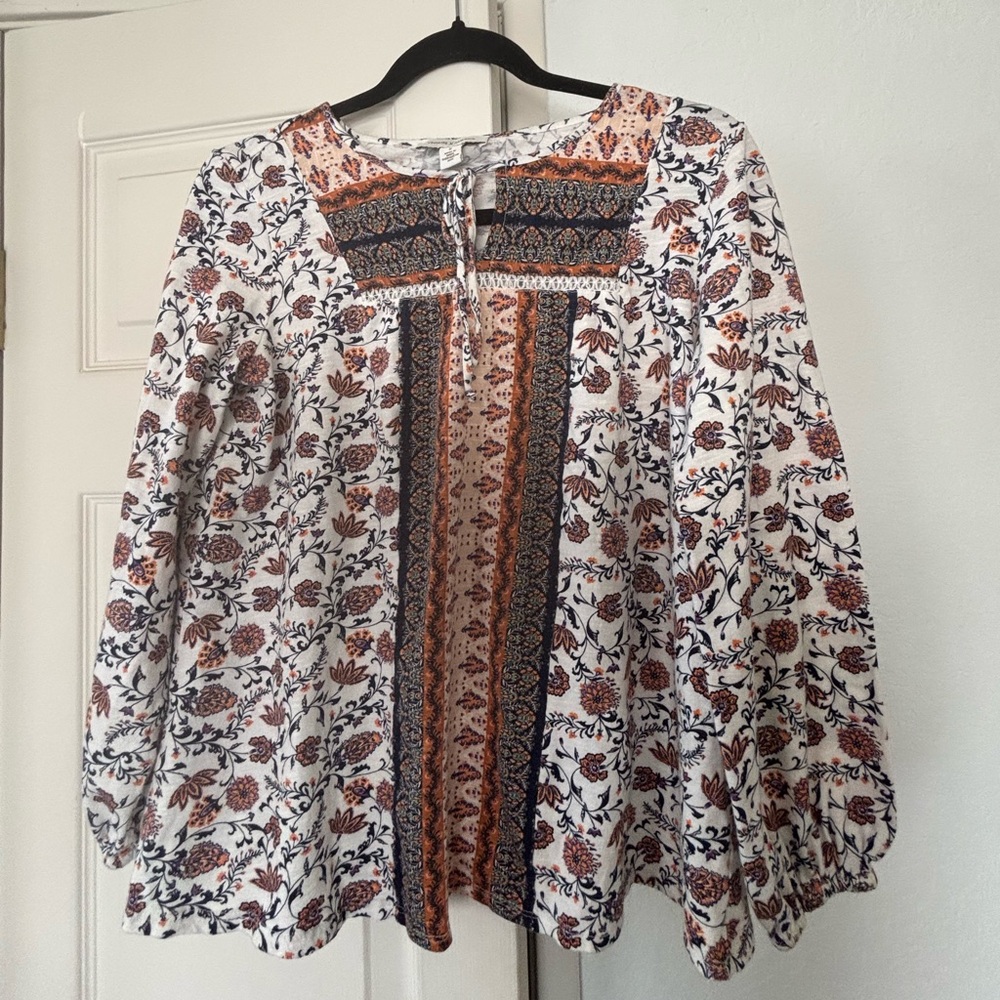 Vintage America Cream Smocked 3/4 Sleeve Blouse